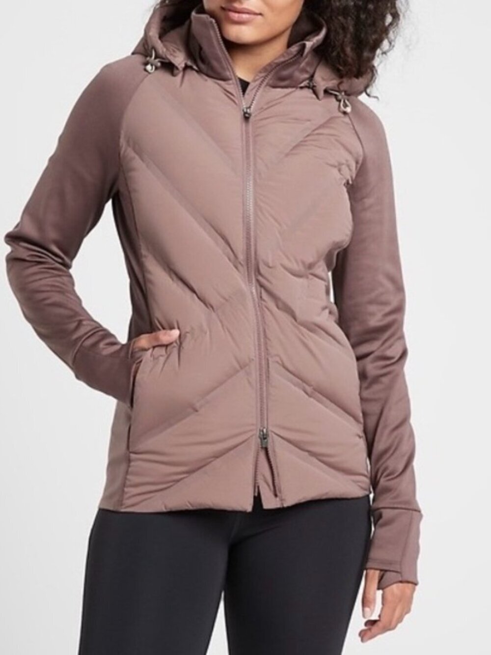 Athleta Inlet Down Puffer Jacket Smoked Almond Brown Size M EUC